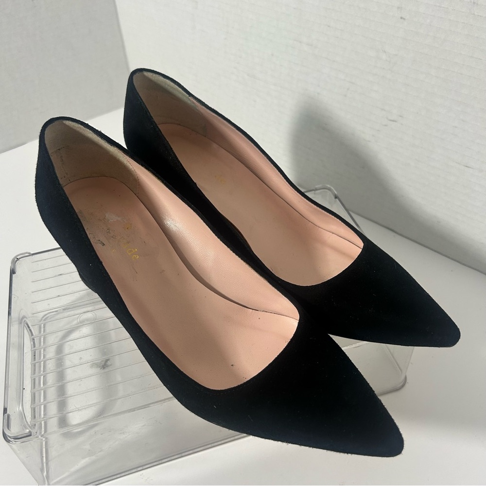 Kate Spade Black Suede Block Heel Pump Coquette Comfort Office